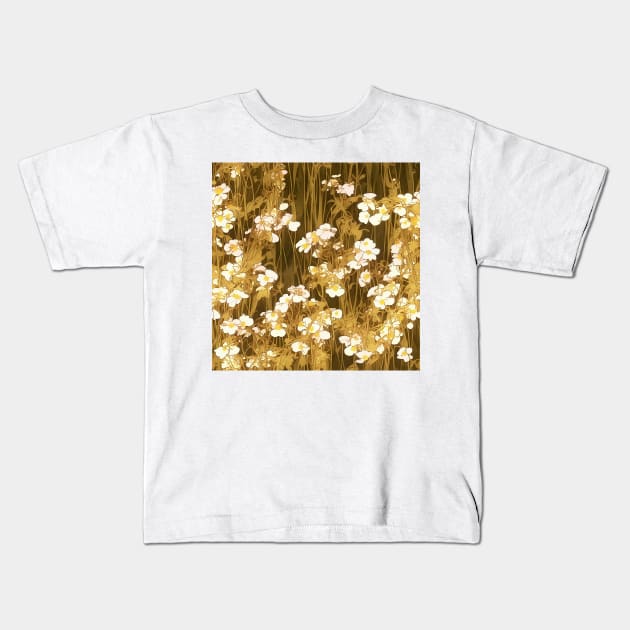 White Flowers Vintage Art Nouveau Alphonse Mucha Design Kids T-Shirt by entwithanaxe